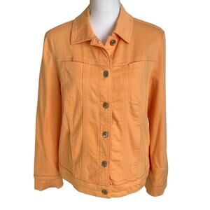 Chico's Trucker Jacket Women's Size 1 8/10 Medium Orange Cotton Blend Stretch